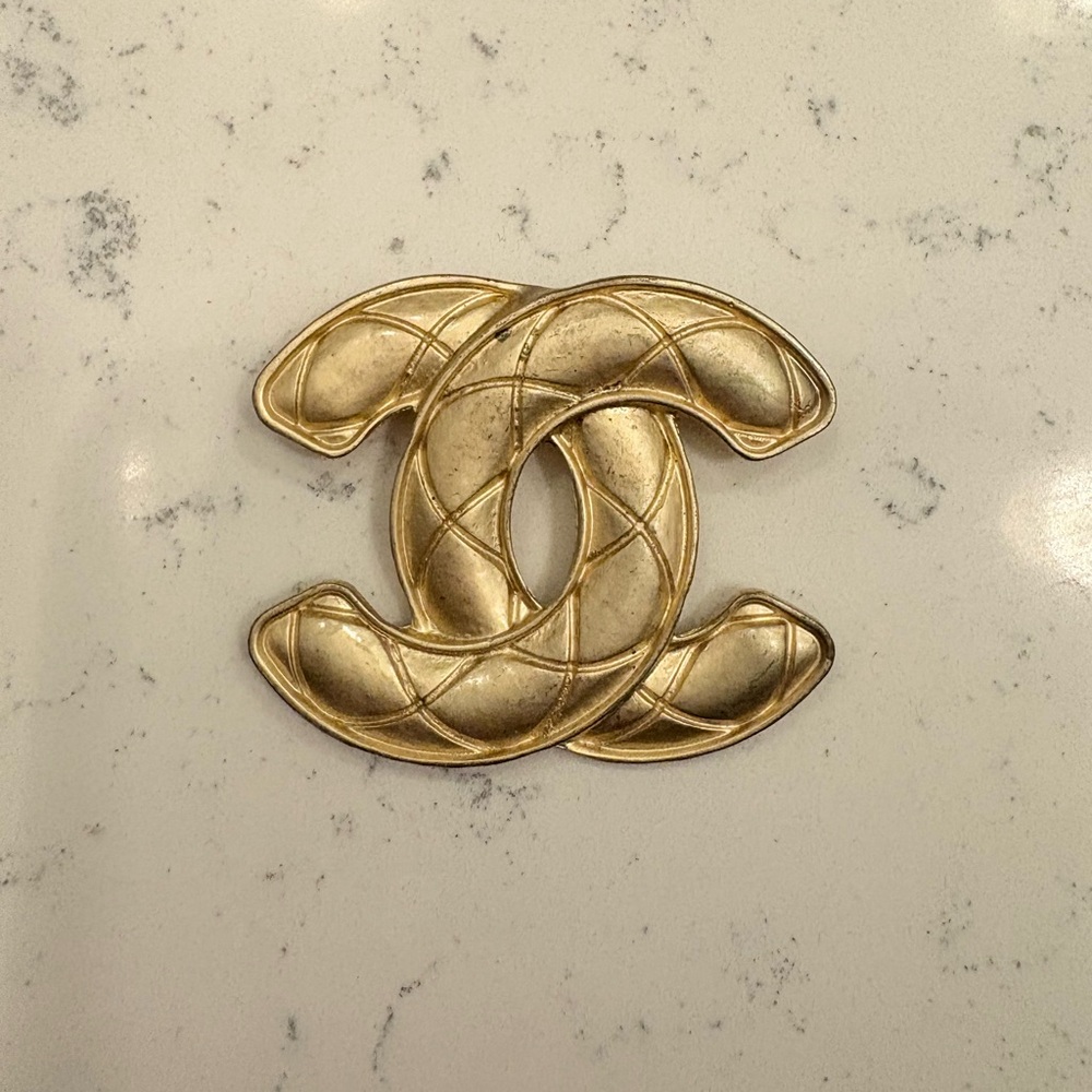 CC Quilted Gold-Tone Brooch Pin